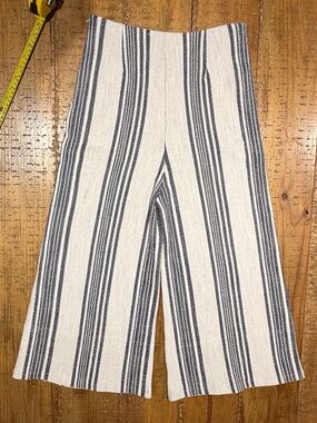 Mango Dark Navy and Cream Striped Wide-Leg Cropped Pants